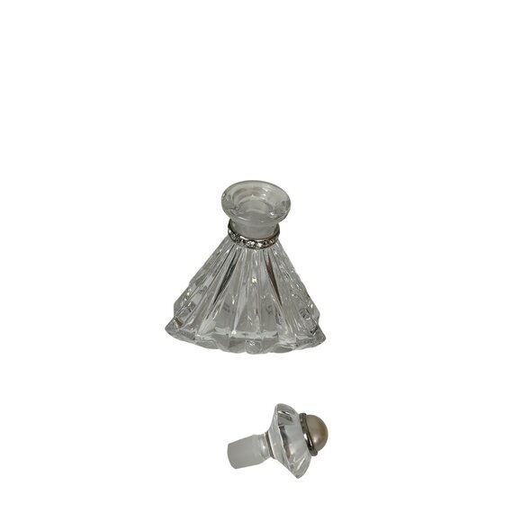 Vintage Czech Republic Crystal Perfume Bottle With Faux Pearl Stopper, 4.5 in. - Picture 2 of 3